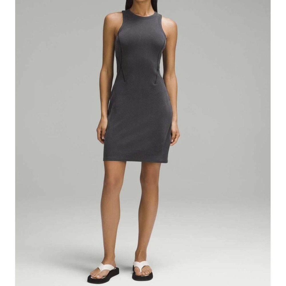 Lululemon Ribbed‎ Softstreme Slim-Fit Tank Dress Black Womens Size 4 W1ECYS